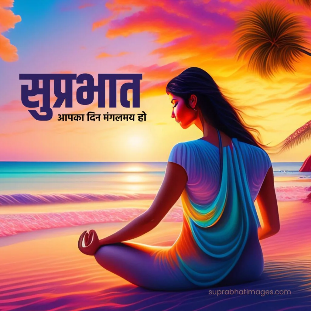 99 {सुप्रभात} 🌸Inspiring Suprabhat Images to Start Your Day❣️ 13 Lady doing yoga near beach in sunset