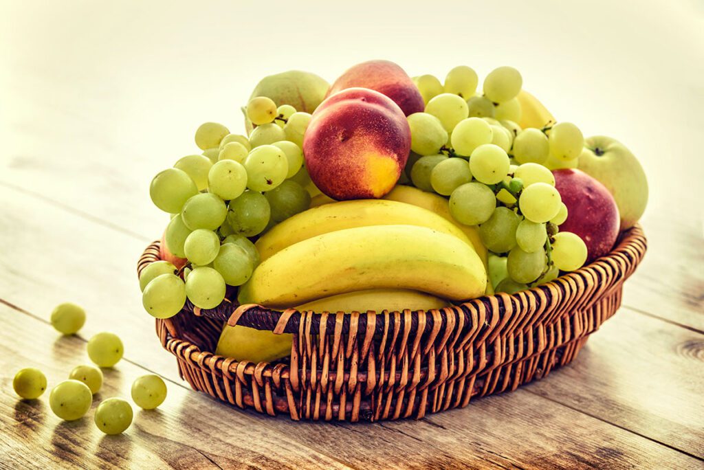 Fresh Grapes and all fruits in the basket.