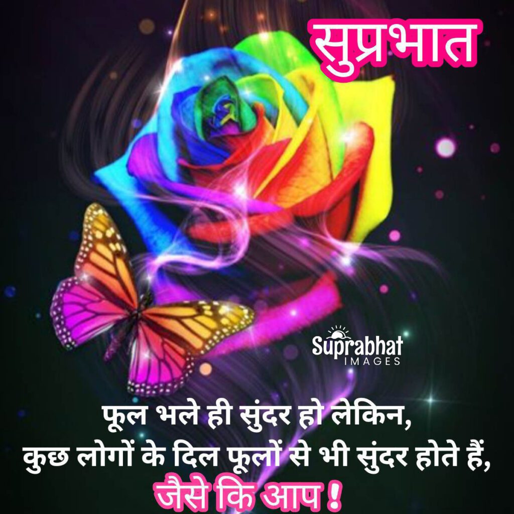 Good Morning Quotes in Hindi with rainbow rose